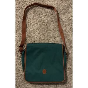 Vintage Ralph Lauren Green Shoulder Messenger Laptop Bag Brown Trim
